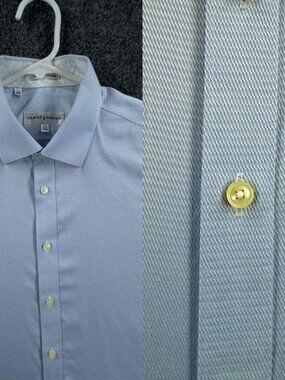 Jhane Barnes Modern Blue 17 32/33 Long Sleeve Button Up Cotton Mens Shirt Woven